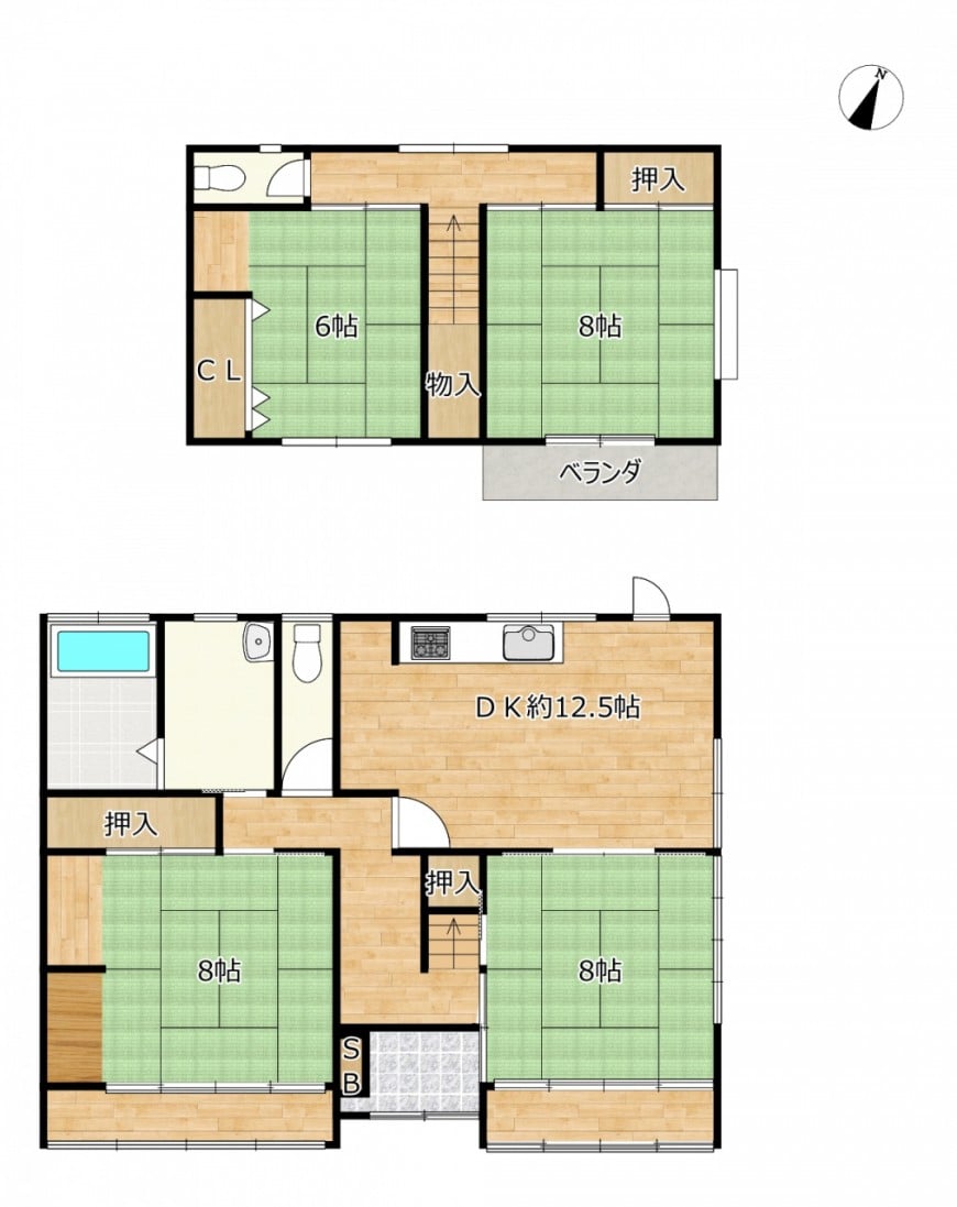 DK１２．５帖＋独立和室８帖＋広縁×２間　２階和室６帖　８帖　☆