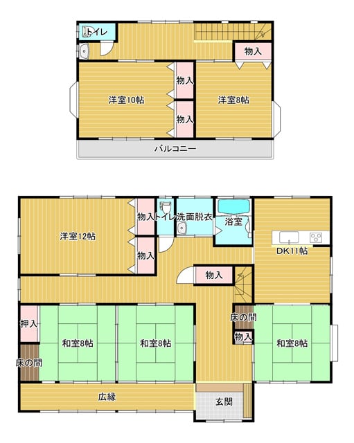 DK１１帖＋和室８帖　和室８帖続間＋広縁　洋室１２帖　２階洋室１０帖・８帖☆