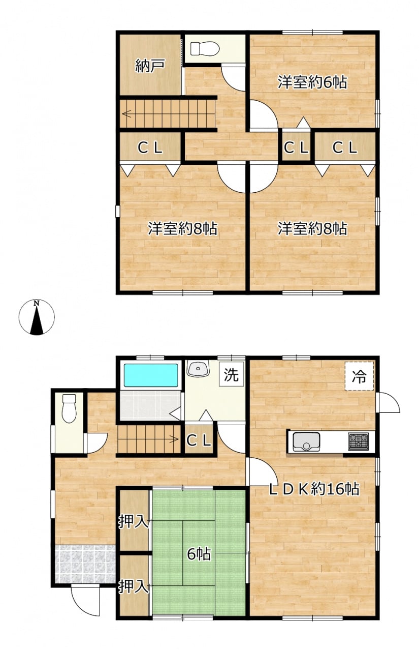 LDK1６帖＋和室６帖　２階も３部屋洋間＋収納＋トイレあり☆