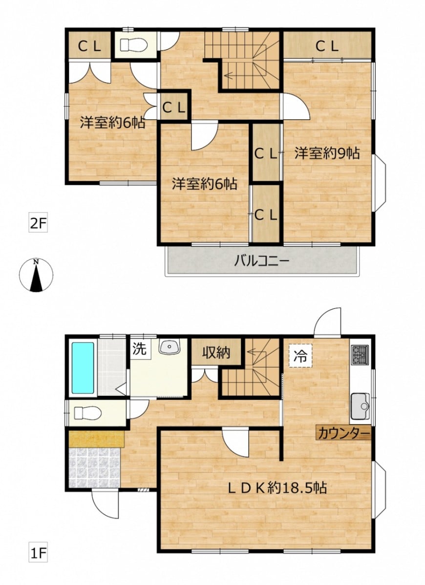 ３LDK　LDK１８．５帖　２階９帖　６帖　６帖☆